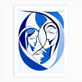Unity In Diversity Symbol Blue And White Line Drawing Art Print