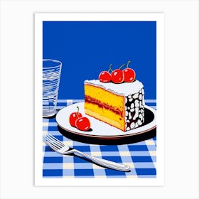 Cake With Cherries On Top Blue Checkerboard Art Print