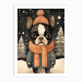 Boston Terrier In Winter Art Print