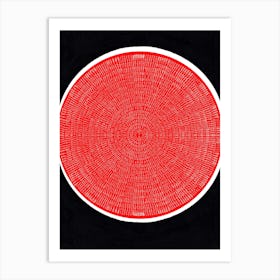 Red Circle, Typography Line Art Name of Lord Ram Repeat Chanting in Black Paper Art Print