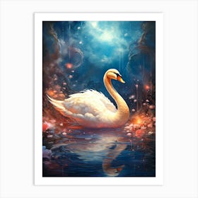 Swan In Water Art Print