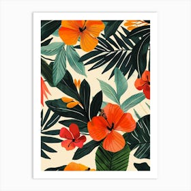 Botanical Tropical Leaves Groovy 19 Art Print