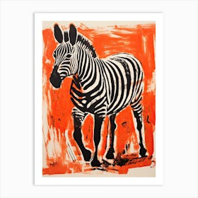 Grevy S Zebra, Woodblock Animal Drawing 2 Art Print