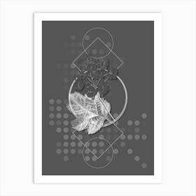 Vintage Oakleaf Hydrangea Botanical with Line Motif and Dot Pattern in Ghost Gray n.0348 Art Print
