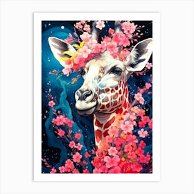 Giraffe With Flowers 2 Art Print