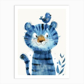 Small Joyful Tiger With A Bird On Its Head 14 Art Print