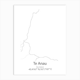 Te Anau,New Zealand Minimalist Map Art Print