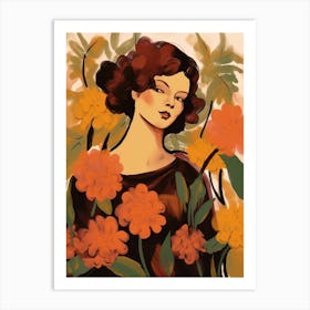 Woman With Autumnal Flowers Lantana Art Print