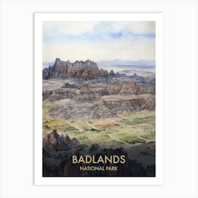 Badlands National Park Watercolour Vintage Travel Poster 3 Art Print