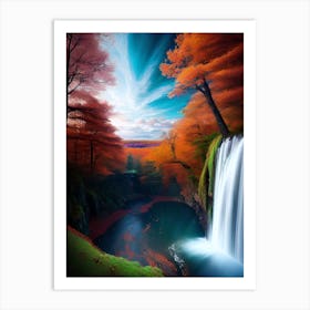 Waterfall In Autumn 4 Art Print