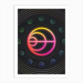 Neon Geometric Glyph in Pink and Yellow Circle Array on Black n.0223 Art Print