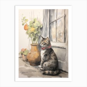 Storybook Animal Watercolour Cat 4 Art Print
