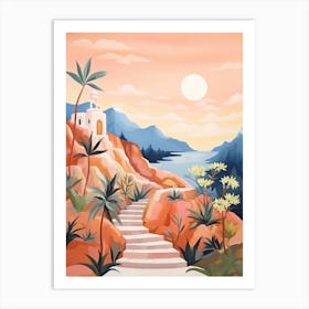 Retro Gouache Mediterranean Landscape Art Print