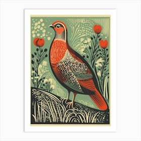 Vintage Bird Linocut Partridge 2 Art Print