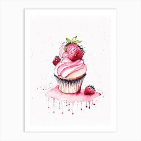 Strawberry Cupcakes, Dessert, Food Minimalist Watercolour 1 Art Print