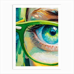 Blue Eye With Green Rimmed Glasses Art Print