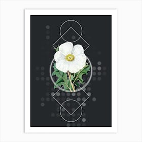 Vintage Mexican Poppy Flower Branch Botanical with Geometric Line Motif and Dot Pattern Art Print