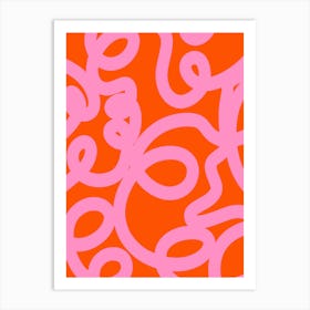 Retro Lines Abstract Brush Shapes Pink And Orange Art Print