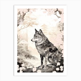 Honshu Wolf Vintage Painting 4 Art Print