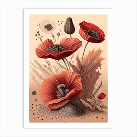 Poppy Seeds Spices And Herbs Retro Drawing 1 Art Print