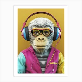 Monkey With Headphones 5 Art Print