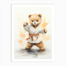 Karate Teddy Bear Painting Watercolour 1 Art Print