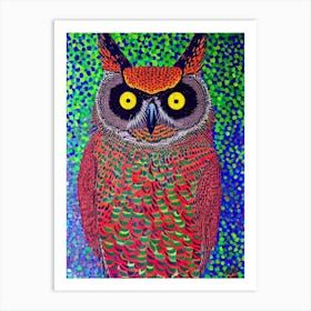 Great Horned Owl Yayoi Kusama Style Illustration Bird Art Print