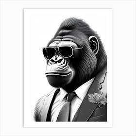 Gorilla In Tuxedo Gorillas Pencil Sketch 2 Art Print