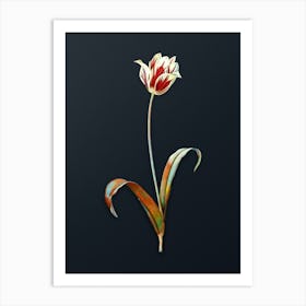 Vintage Didier's Tulip Botanical Watercolor Illustration on Dark Teal Blue n.0882 Art Print