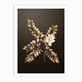 Gold Botanical Clammy Locust on Chocolate Brown n.3805 Art Print