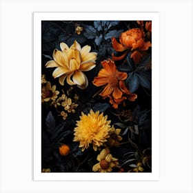 Flowers On A Black Background i Art Print