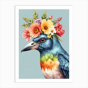 Bird With Flowers On Its Head 2 Art Print