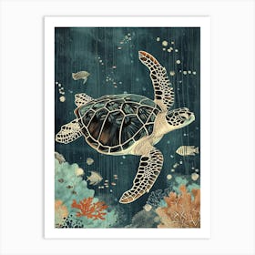 Sea Turtle With The Fish Screen Print Inspired Art Print