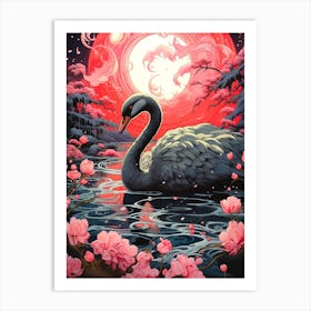 Swan In The Moonlight 2 Art Print