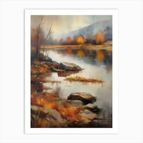 Forest Lake, Autumn Lake, Vintage Oil Painting, Farmhouse Wall Decorations, Antique Landscape, Vintage Landscape Oil Painting.8 1 Art Print