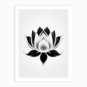 Lotus Flower, Buddhist Symbol Black And White Geometric 2 Art Print