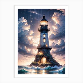 A Lighthouse In The Middle Of The Ocean 5 Art Print