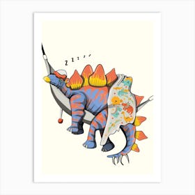 Dinosaur Stegosaurus In Bed Art Print