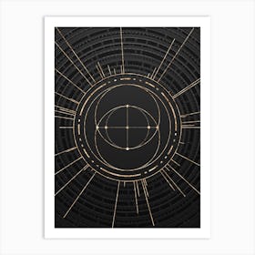 Geometric Glyph Symbol in Gold with Radial Array Lines on Dark Gray n.0097 Art Print