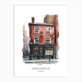Greenwich London Borough   Street Watercolour 1 Poster Art Print