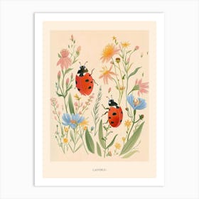 Folksy Floral Animal Drawing Ladybug 2 Poster Art Print
