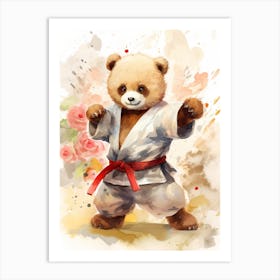 Karate Teddy Bear Painting Watercolour 2 Art Print