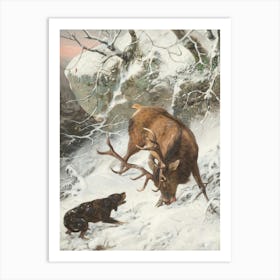 Vintage Stag And A Dog Art Print