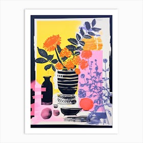 Colourful Flower Still Life Risograph Style 30 Art Print