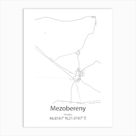 Mezobereny,Hungary Minimalist Map Art Print