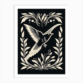 B&W Bird Linocut Swallow 4 Art Print