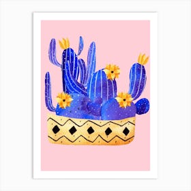 Golden Pot And Cactus Composition Art Print