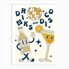 Drinks And Disco Retro Characters Art Print