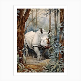 Cold Tones Of Rhino Exploring The Trees 1 Art Print