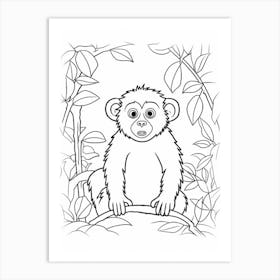 Line Art Jungle Animal White Faced Capuchin 1 Art Print